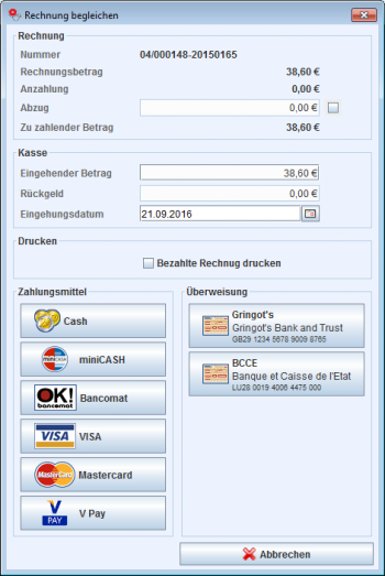 Rechnung Begleichen Dialog