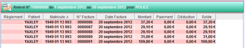 Liste des factures correspondantes