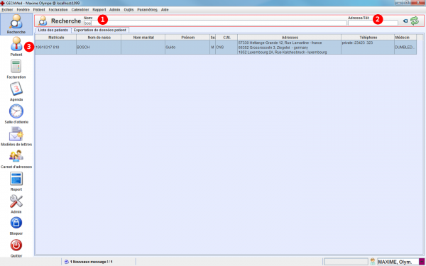 Le module de recherche des patients